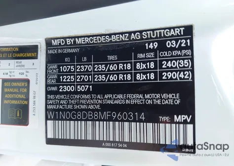 2021 Mercedes-Benz Glc 300 Suv from USA, damaged, VIN W1N0G8DB8MF960314